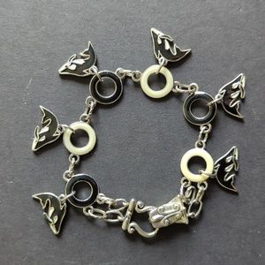 Charm Bracelet Orca Whales circles charms enamel on metal magnetic clasp